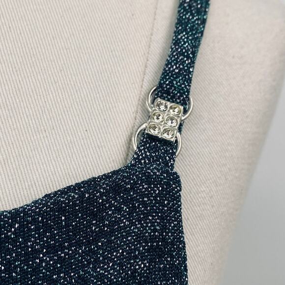 Vintage 90s All That Jazz Sparkle Maxi Dress Gown Slinky Low Back Metallic Teal - Picture 4 of 10